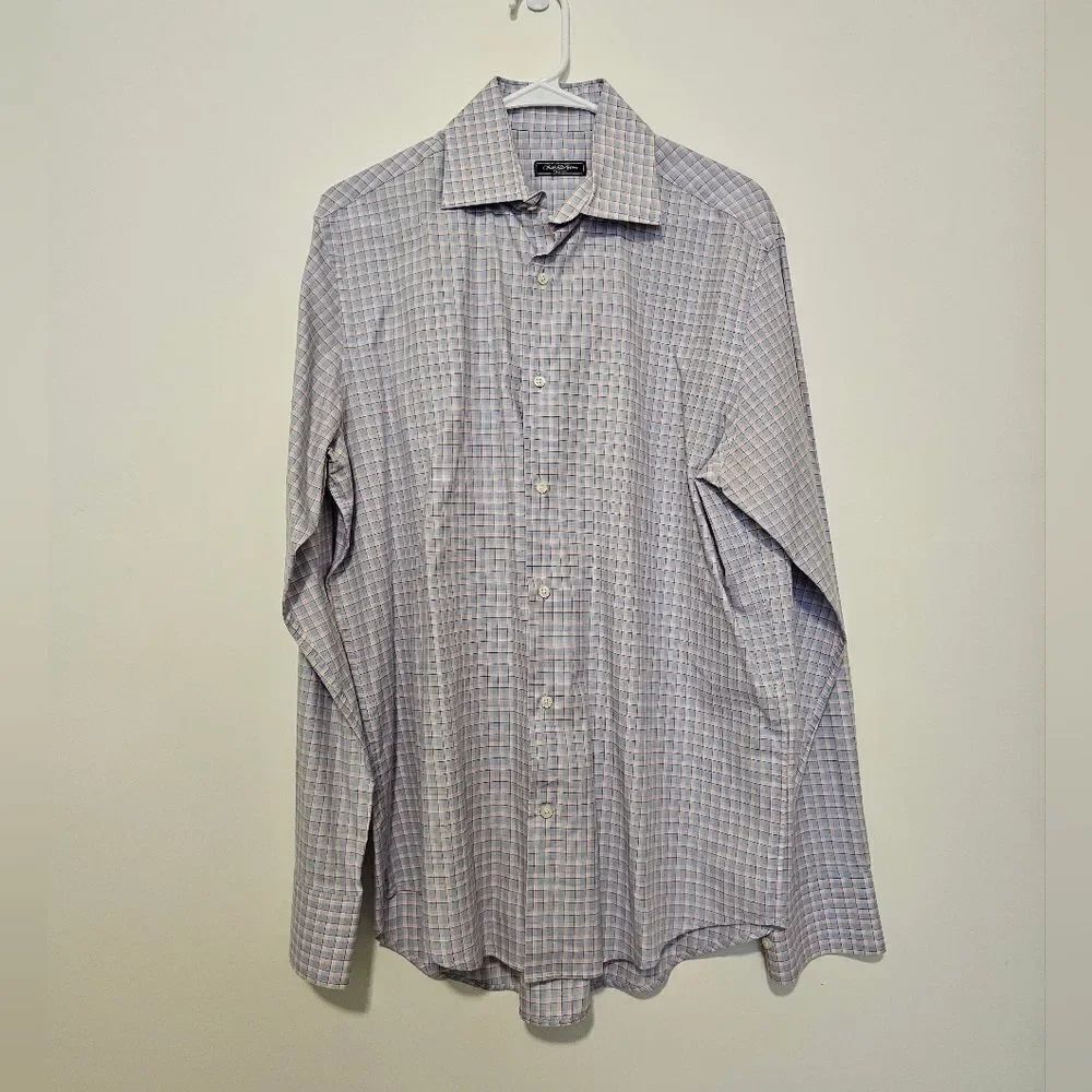 Saks Fifth Avenue Pink And Blue Mens Long Sleeve Button Down